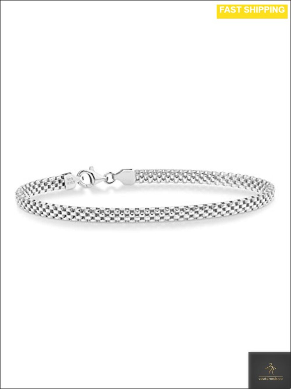 Italian 925 Sterling Silver 4mm Mesh Link Chain Bracelet